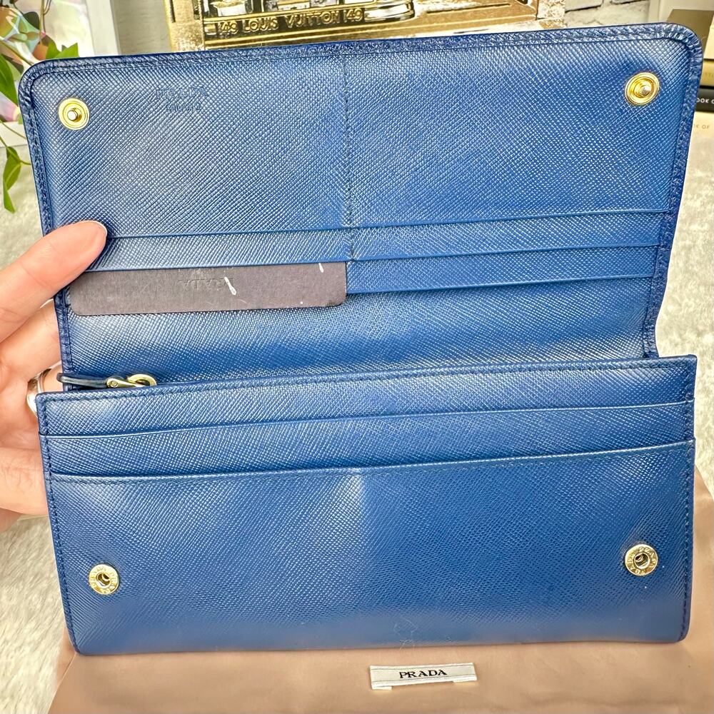 Prada Long Wallet Blue Saffiano Leather NICE Used with box Cute! - Picture 4 of 16